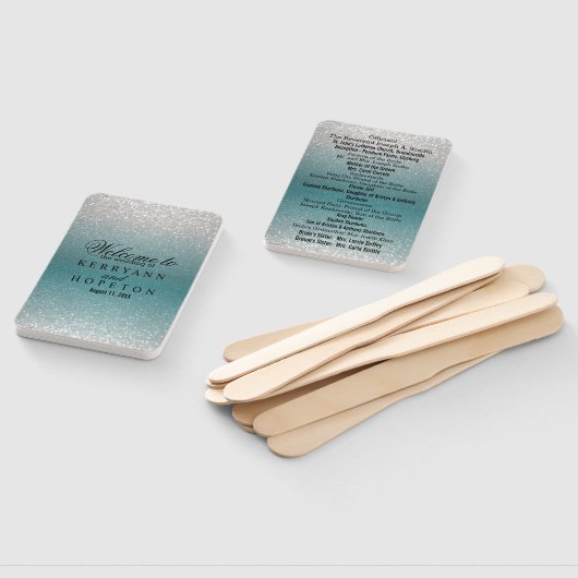 ティール（緑がかった色）とシルバーグリッター – プログラム ハンドファン (組立なし)