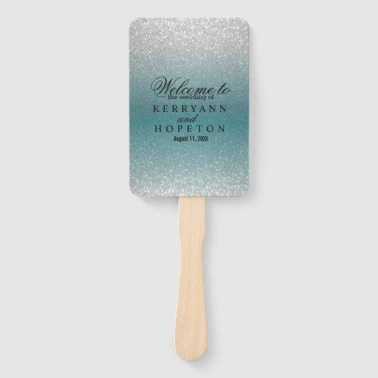 ティール（緑がかった色）とシルバーグリッター – プログラム ハンドファン (正面)