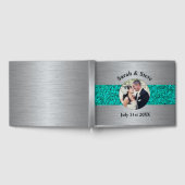 ティール（緑がかった色）とシルバースパークル結婚の写真ゲスト ゲストブック (全面)