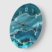 ティール(緑がかった色)とシルバーフェイクグリッターマーブルゲート ラージ壁時計 (傾斜)