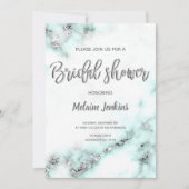 ティール(緑がかった色)とシルバー大理石ブライダルシャワー招待 招待状 (正面)