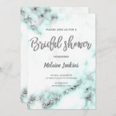 ティール(緑がかった色)とシルバー大理石ブライダルシャワー招待 招待状 (正面/裏面)