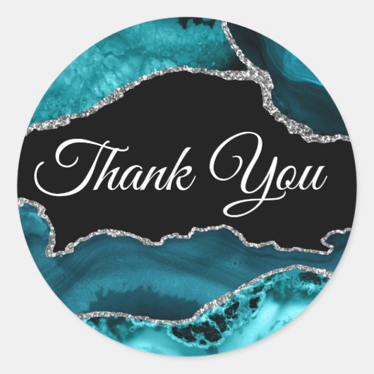 ティール（緑がかった色）とシルバーAgateありがとう ラウンドシール (正面)