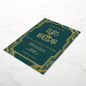 ティール（緑がかった色）とタキシードフォイル結婚式招待状 箔招待状 (回転した状態)