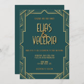 ティール(緑がかった色)とタキシード結婚式招待状 招待状 (正面/裏面)