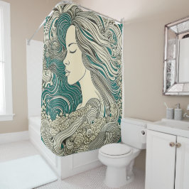 ティール（緑がかった色）とタンウォーターウーマン シャワーカーテン