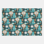 ティール（緑がかった色）とタンクリスマスオーナメント ラッピングペーパーシート (正面3)