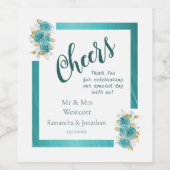 ティール(緑がかった色)とターコイズバラエレガントなウェディングワインラベル ワインラベル (シングルラベル)