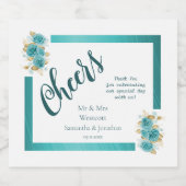 ティール（緑がかった色）とターコイズバラエレガントウェディングきらめく スパークリングワインラベル (シングルラベル)