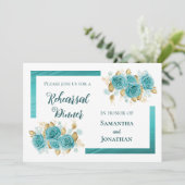 ティール(緑がかった色)とターコイズバラリハエレガントーサルディナー 招待状 (スタンド正面)