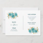 ティール(緑がかった色)とターコイズバラリハエレガントーサルディナー 招待状 (裏面)