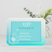 ティール（緑がかった色）とターコイズブルーホワイトフラワーウェディングRSVP 招待状 (スタンド正面)