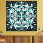 ティール（緑がかった色）とターコイズマンダラ抽象芸術瞑想的 キャンバスプリント (インサイチュ (リビング))