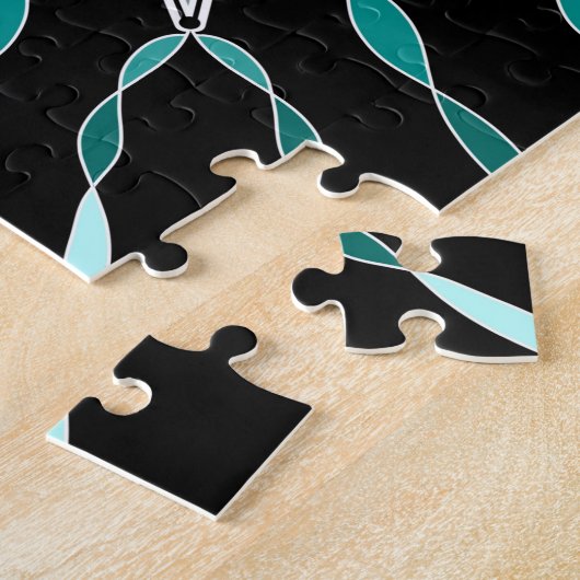 ティール(緑がかった色)とターコイズマンダラ抽象芸術瞑想的 ジグソーパズル (側面)