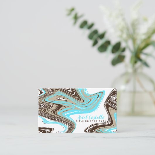 ティール(緑がかった色)とチョコレートストローク 名刺 (スタンド正面)