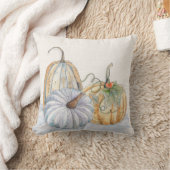 ティール(緑がかった色)とテラコッタ秋ウォーターカラーパンプキンズ クッション (ブランケット)