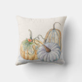 ティール(緑がかった色)とテラコッタ秋ウォーターカラーパンプキンズ クッション (裏面)