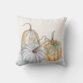 ティール(緑がかった色)とテラコッタ秋ウォーターカラーパンプキンズ クッション (正面)