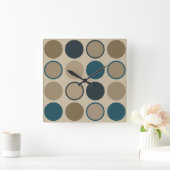 ティール（緑がかった色）とトゥーペサークル スクエア壁時計 (ホーム)