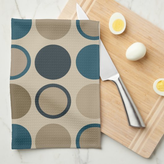 ティール（緑がかった色）とトゥーペサークルT キッチンタオル (四つ折り)