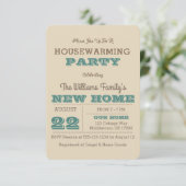 ティール（緑がかった色）とトープストライプ引っ越し祝いパーティー招待状3x5 招待状 (スタンド正面)