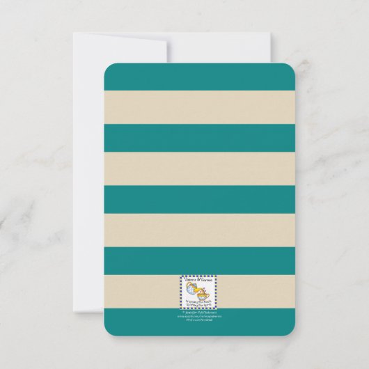 ティール（緑がかった色）とトープストライプ引っ越し祝いパーティー招待状3x5 招待状 (裏面)