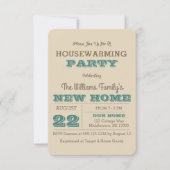 ティール（緑がかった色）とトープストライプ引っ越し祝いパーティー招待状3x5 招待状 (正面)