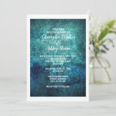 ティール（緑がかった色）とネイビーグランジブルーウォーター結婚カラー 招待状 (スタンド正面)