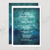 ティール（緑がかった色）とネイビーグランジブルーウォーター結婚カラー 招待状 (正面/裏面)