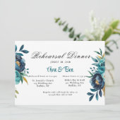 ティール（緑がかった色）とネイビーブルーピーニーリハーサルディナー 招待状 (スタンド正面)