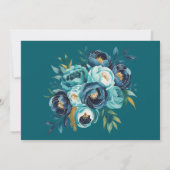 ティール（緑がかった色）とネイビーブルーピーニーリハーサルディナー 招待状 (裏面)