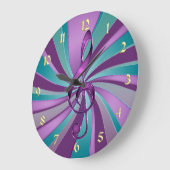 ティール(緑がかった色)とバイオレットスワールミュージッククレフ、 音符記号ウォールクロック ラージ壁時計 (傾斜)