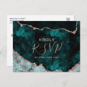 ティール（緑がかった色）とバラ金ゴールドアゲ結婚ートの食事の選択RSVP インビテーションポストカード (正面/裏面)