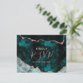 ティール（緑がかった色）とバラ金ゴールドアゲ結婚ートの食事の選択RSVP インビテーションポストカード (スタンド正面)