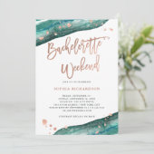 ティール(緑がかった色)とバラ金ゴールドジオードバチェロレッテ週末 招待状 (スタンド正面)