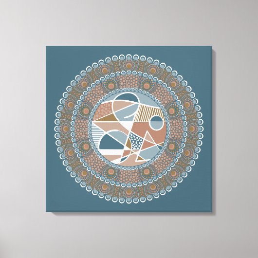 ティール(緑がかった色)とパーソナライズされた金ゴールド抽象芸術アクセント曼荼羅 キャンバスプリント (正面)