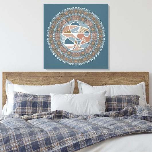 ティール(緑がかった色)とパーソナライズされた金ゴールド抽象芸術アクセント曼荼羅 キャンバスプリント (インサイチュ (寝室))