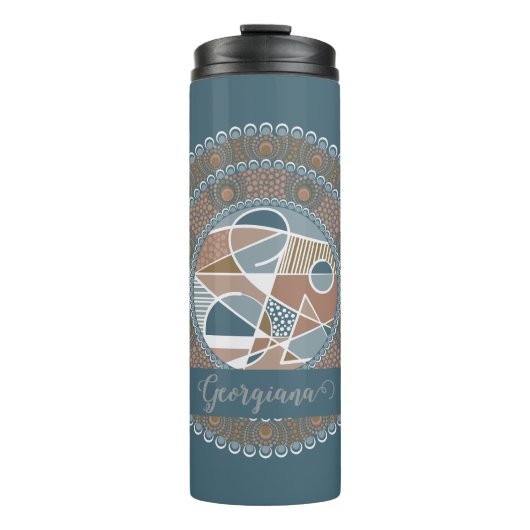 ティール(緑がかった色)とパーソナライズされた金ゴールド抽象芸術アクセント曼荼羅 タンブラー (正面)