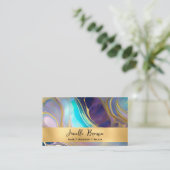 ティール(緑がかった色)とパープルオパール石と金ゴールド名刺 名刺 (スタンド正面)