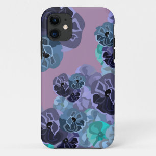 ティール(緑がかった色)とパープルキュートヴィンテージフローラプリント iPhone 11 ケース