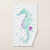 ティール(緑がかった色)とパープルシーホース バスタオルセット (ハンドタオル)