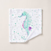 ティール(緑がかった色)とパープルシーホース バスタオルセット (ウォッシュタオル)