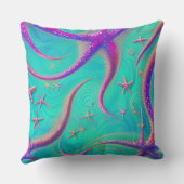 ティール(緑がかった色)とパープルスターフィッシュビーチをテーマ クッション (裏面)