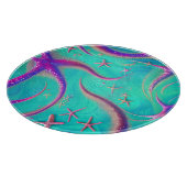 ティール（緑がかった色）とパープルスターフィッシュビーチー カッティングボード (角)