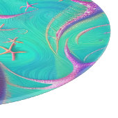 ティール（緑がかった色）とパープルスターフィッシュビーチー カッティングボード (角)