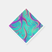 ティール（緑がかった色）とパープルスターフィッシュビーチー スタンダードカクテルナプキン (角)