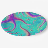 ティール（緑がかった色）とパープルスターフィッシュビーチー ペーパープレート (アングル)