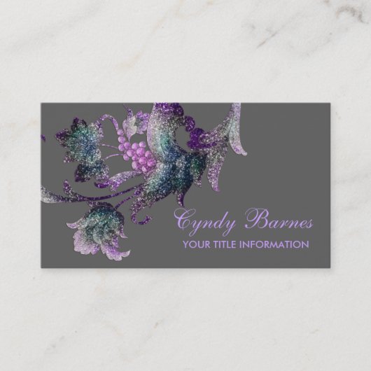 ティール(緑がかった色)とパープルバロック輝きデザイン 名刺 (正面)