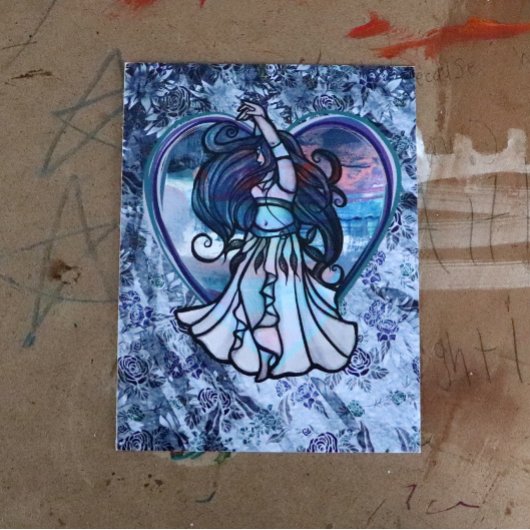 ティール（緑がかった色）とパープルベリーダンサーラブハート ポストカード