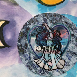 ティール（緑がかった色）とパープルベリーダンサーラブハート ラウンドシール